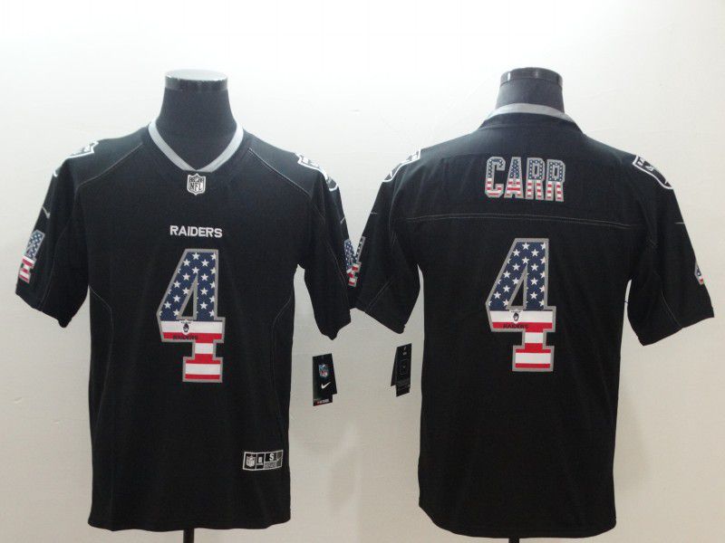 Men Oakland Raiders 4 Carr Nike USA Flag Fashion Black Color Rush Limited NFL Jerseys